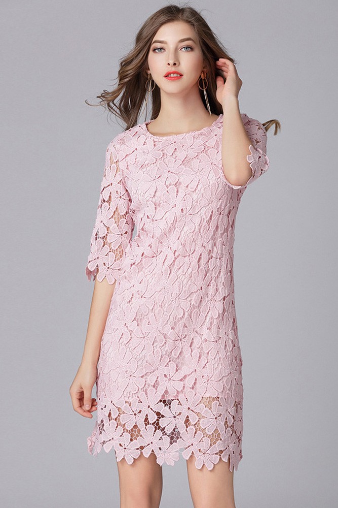 Sleeveless Halter Floor-length Lace Dress Pearl Pink Plus Size