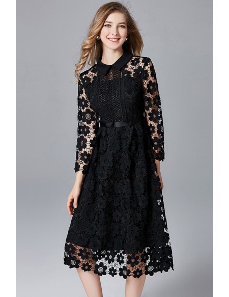 L-5XL Modest Aline Lace Plus Size Midi Dress with Collar #ZTY004 ...