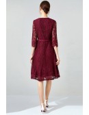 L-5XL Dark Red Lace Wedding Party Dress with Sleeves