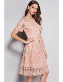 L-5XL Elegant Lace Wedding Guest Dress with Short Sleeves