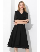 L-5XL Pretty Little Black Pleated Chiffon Party Dress For Summer