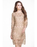 L-5XL Women Champagne Embroidered Wedding Guest Dress with Sleeves