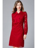 L-5XL Elegant Lace Short Dress with Long Sleeves