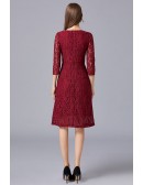 L-5XL Burgundy Lace Wedding Party Dress with Sleeves
