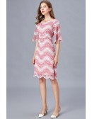 L-5XL Pink Wave Striped Wedding Party Dress with Puffy Sleeves