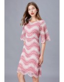 L-5XL Pink Wave Striped Wedding Party Dress with Puffy Sleeves