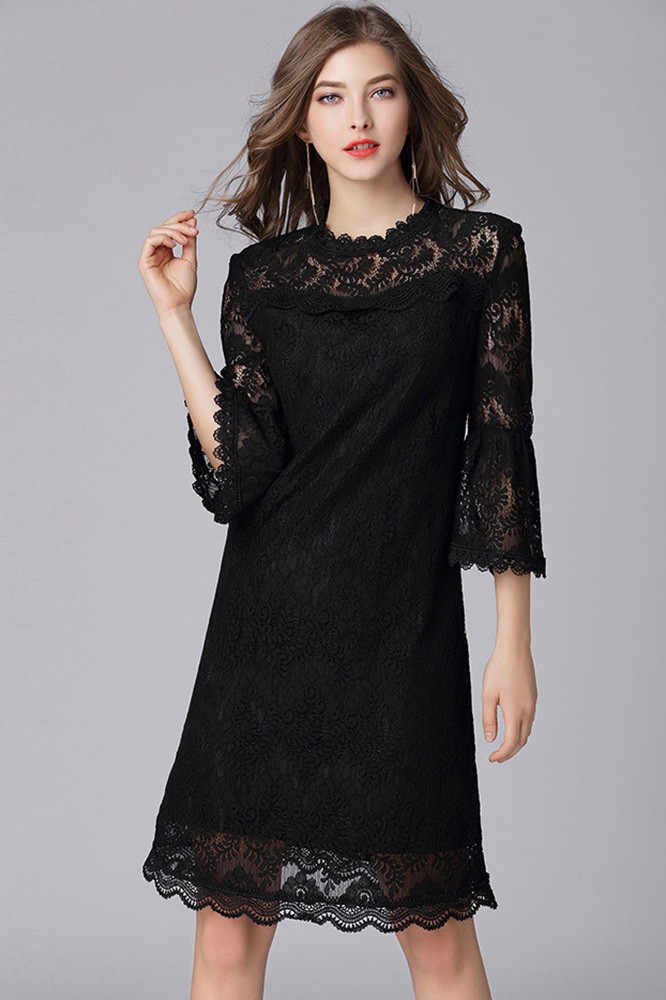 L-5XL Modest Aline Lace Short Dress with Flare Sleeves #ZTY040 ...