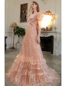 Gorgeous Sparkly Pink Long Prom Dress with Backless Big Bow In Back