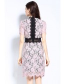 L-5XL Pink Lace Short Party Dress With Short Sleeves