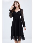 L-5XL Little Black Polka Dot Aline Dress Plus Size With Long Sleeves