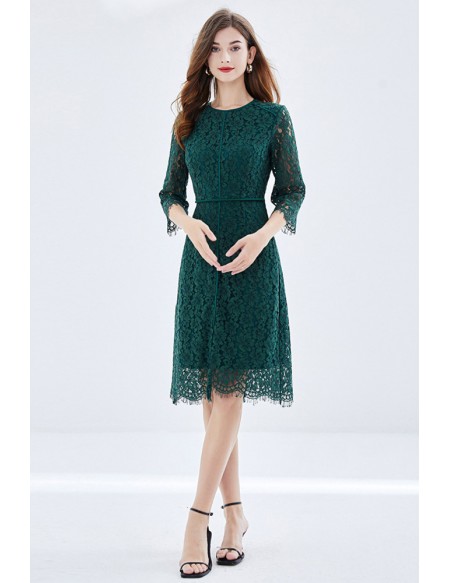 L-5XL Green Lace Plus Size Wedding Party Dress With Half Sleeves