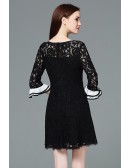 L-5XL Little Black Lace Mini Dress With Half Sleeves
