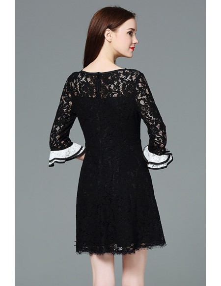 L-5XL Little Black Lace Mini Dress With Half Sleeves