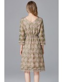L-5XL Vneck Floral Lace Short Dress With 3/4 Sleeves