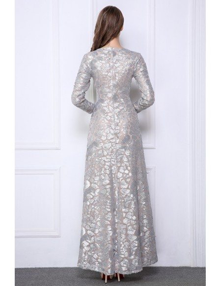 Sparkled Sequined Long Prom Dress With Long Sleeves
