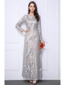 Sparkled Sequined Long Prom Dress With Long Sleeves