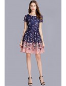 L-5XL Floral Lace Short Wedding Guest Dress With Short Sleeves