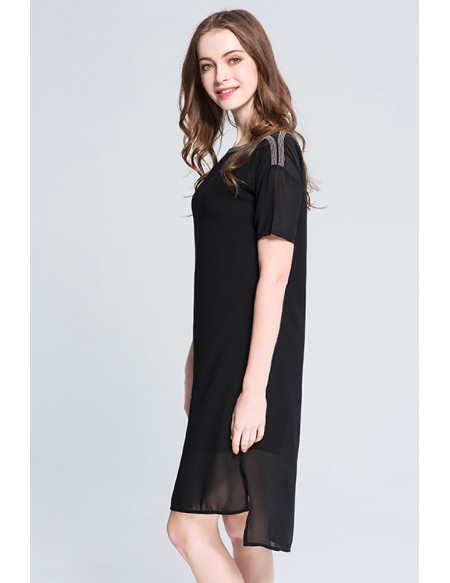 L-5XL Little Black Chiffon Comfy Dress For Plus Sizes