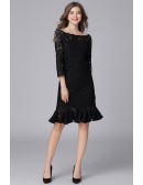 L-5XL Plus Size Off Shoulder Fishtail Lace Party Dress With Sleeves