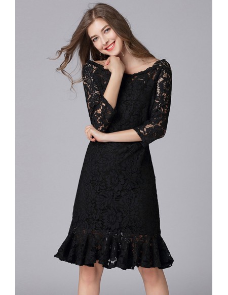 L-5XL Plus Size Off Shoulder Fishtail Lace Party Dress With Sleeves