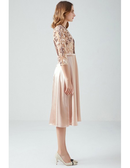 L-5XL Champagne Aline Wedding Guest Dress With Beaded Embroidery