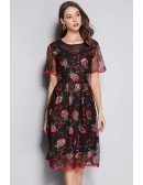 L-5XL Women Embroidered Aline Wedding Guest Dress With Short Sleeves