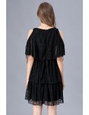 L-5XL Little Black Lace Cold Shoulder Summer Dress