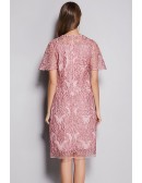 L-5XL Pink Embroidered Wedding Guest Dress With Short Sleeves
