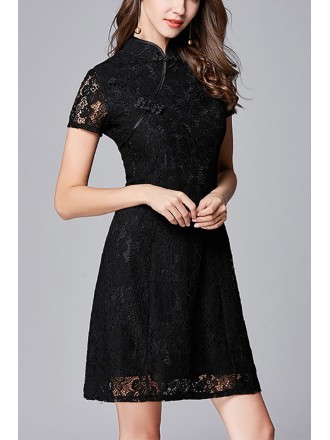 L-5XL Special Little Black Lace Dress with Collar