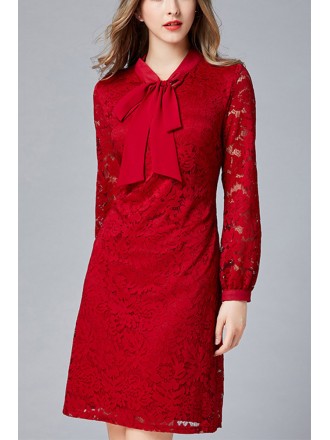 L-5XL Elegant Lace Short Dress with Long Sleeves