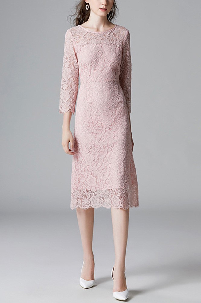 Lace And Chiffon Long Dress with Slit Blushing Pink Plus Size