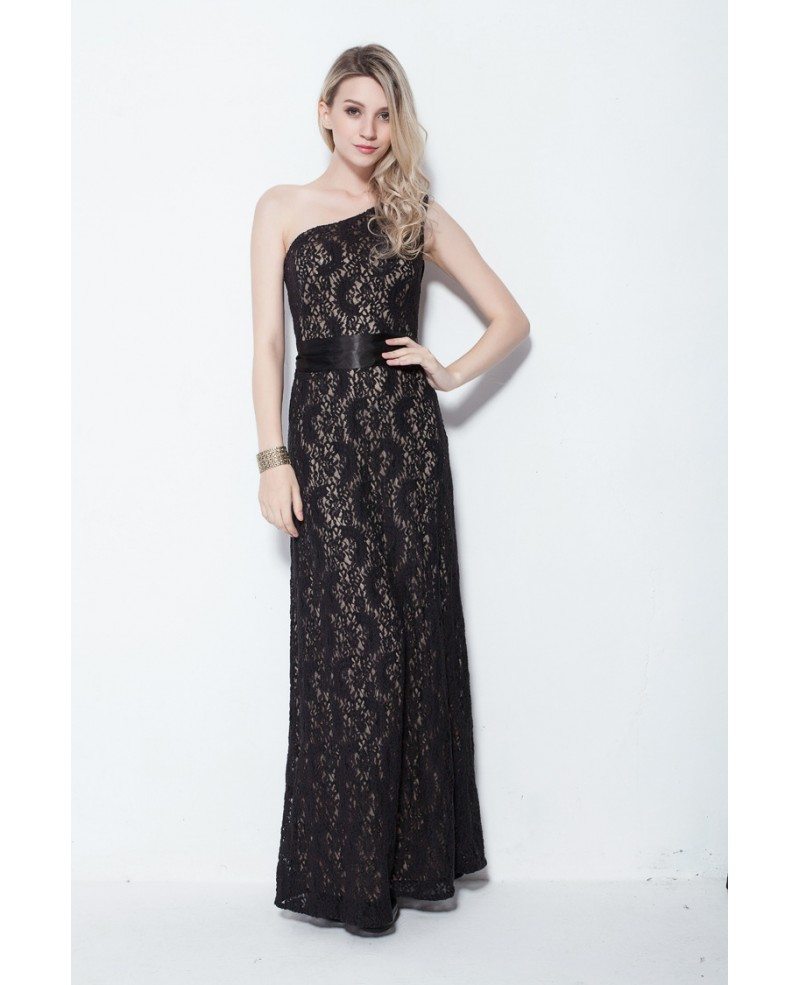 Stylish A-Line One Shoulder Black Lace Long Formal Dress #CK267 $84.1 -  GemGrace.com