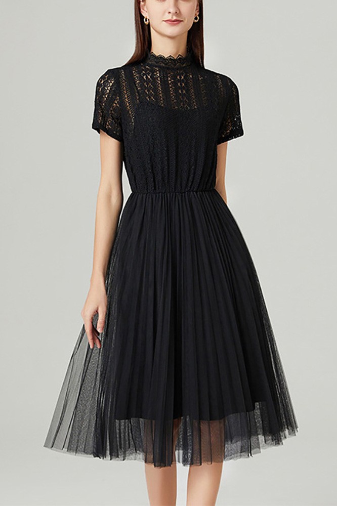 4612285 Silver-Black Layered Pleated Tulle Dress