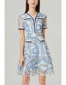 L-5XL Abstract Pattern Aline Short Dress With Short Sleeves