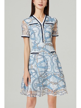 L-5XL Abstract Pattern Aline Short Dress With Short Sleeves