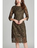 L-5XL Classy Embroidered Sheath Cocktail Party Dress With Half Sleeves