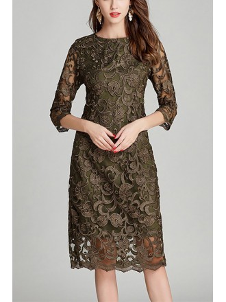 L-5XL Classy Embroidered Sheath Cocktail Party Dress With Half Sleeves