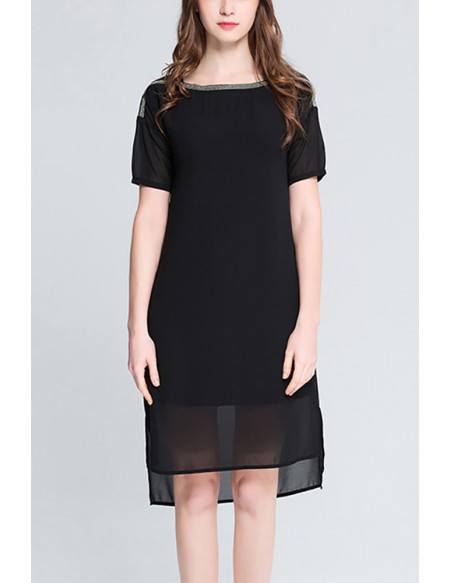 L-5XL Little Black Chiffon Comfy Dress For Plus Sizes