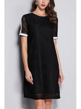 L-5XL Comfy Little Black Short Dress With Short Sleeves