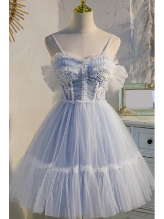 Light Blue Short Tulle Gorgeous Homecoming Dress with Straps