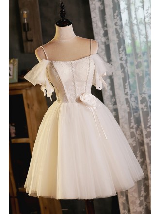 Pretty Light Champagne Short Tulle Homecoming Dress with Straps