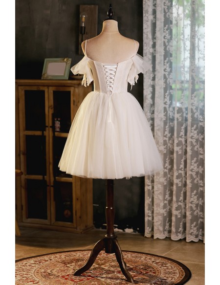 Pretty Light Champagne Short Tulle Homecoming Dress with Straps