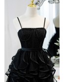 Special Black Ruffled Short Homecoming Dress with Spaghetti Straps