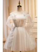 Beautiful Ivory White Short Tulle Party Homecoming Dress with Bow Knots