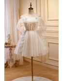 Beautiful Ivory White Short Tulle Party Homecoming Dress with Bow Knots