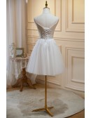 Short Tulle Ivory Homecoming Dress Vneck with Appliques