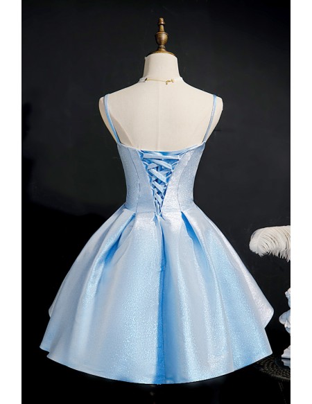 Sparkly Sky Blue Short Ruffled Party Dress with Straps