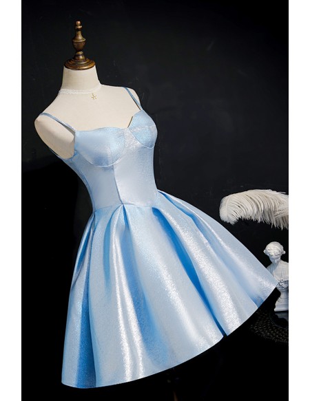 Sparkly Sky Blue Short Ruffled Party Dress with Straps