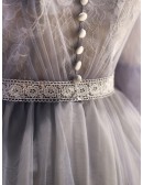 Fantasy Dusty Short Tulle Homecoming Dress with Sleeves