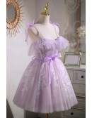 Gorgeous Purple Puffy Short Tulle Homecoming Dress with Bow Knot Straps